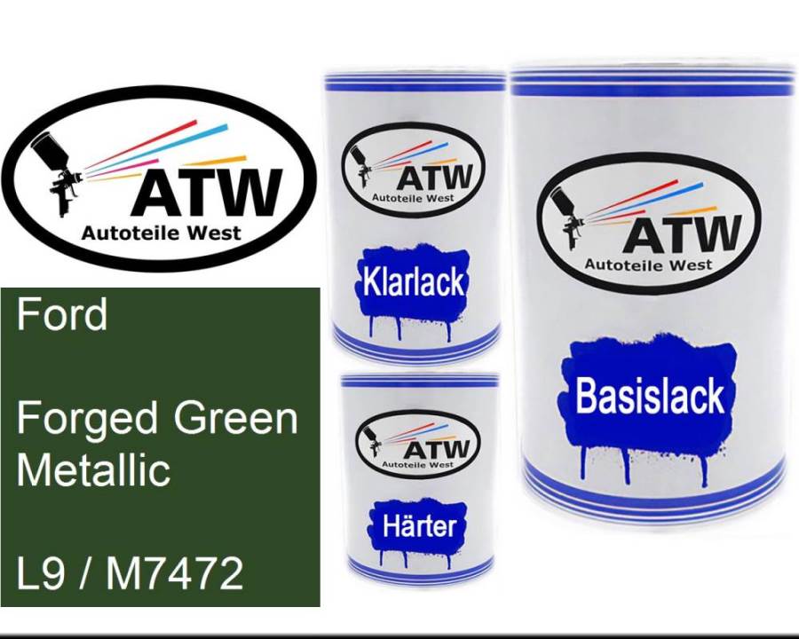 Ford, Forged Green Metallic, L9 / M7472: 500ml Lackdose + 500ml Klarlack + 250ml Härter - Set, von ATW Autoteile West.